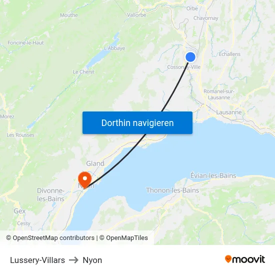 Lussery-Villars to Nyon map