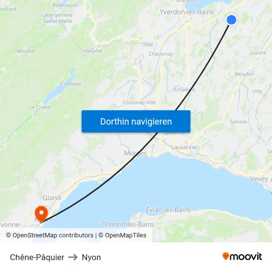 Chêne-Pâquier to Nyon map