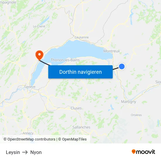 Leysin to Nyon map