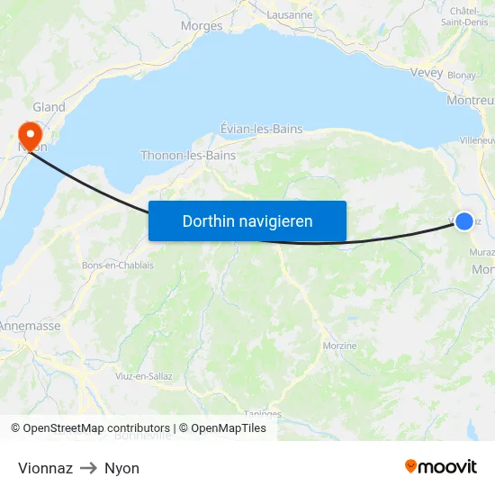 Vionnaz to Nyon map