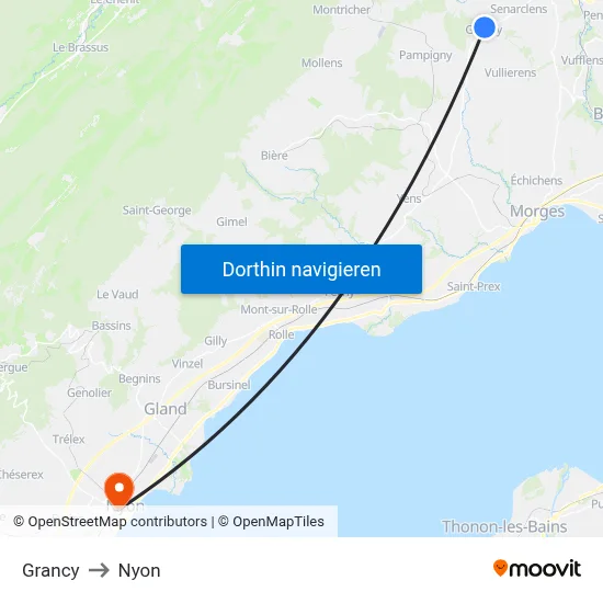 Grancy to Nyon map