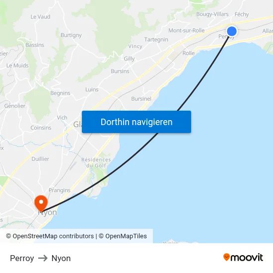 Perroy to Nyon map