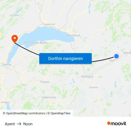 Ayent to Nyon map