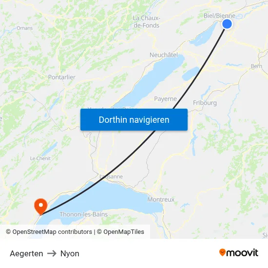 Aegerten to Nyon map