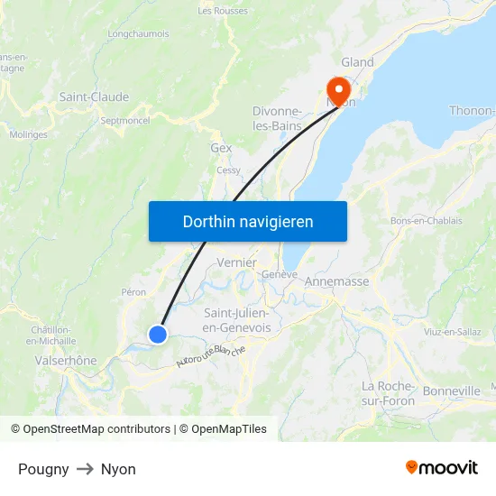 Pougny to Nyon map
