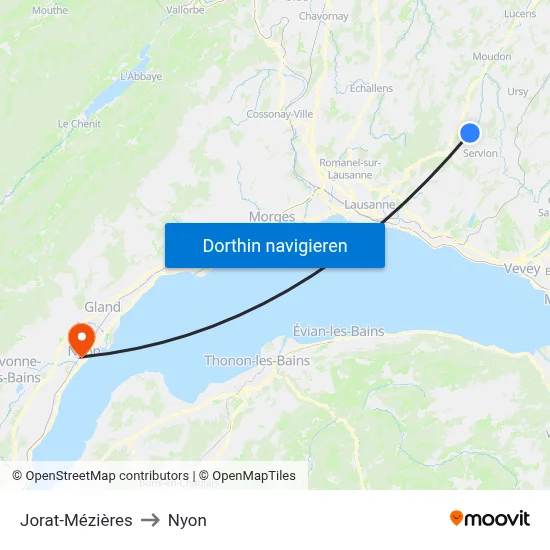 Jorat-Mézières to Nyon map