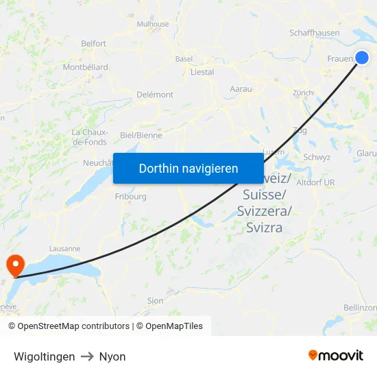 Wigoltingen to Nyon map