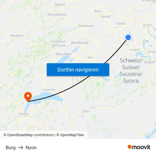 Burg to Nyon map