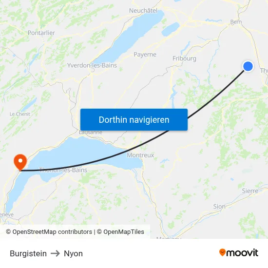 Burgistein to Nyon map