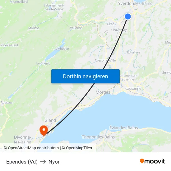 Ependes (Vd) to Nyon map