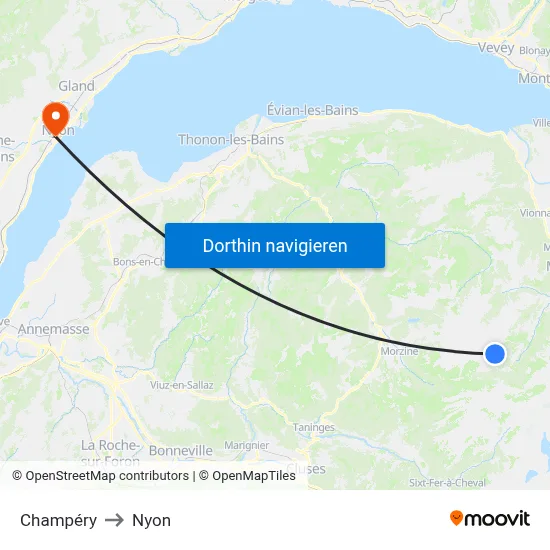 Champéry to Nyon map