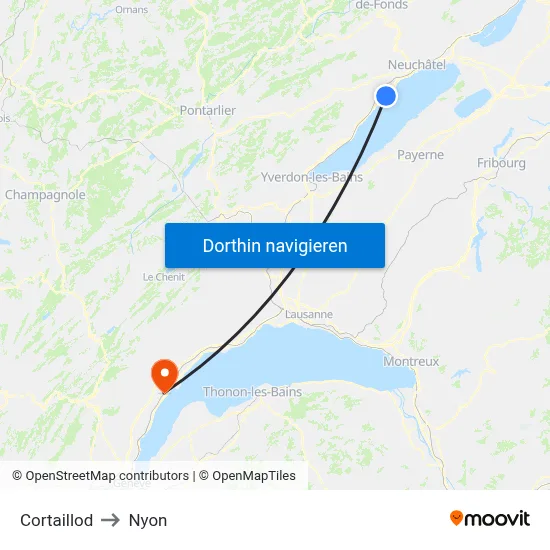 Cortaillod to Nyon map