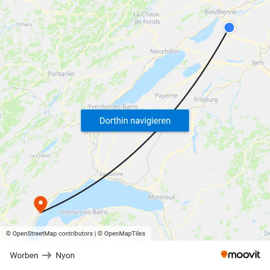 Worben to Nyon map