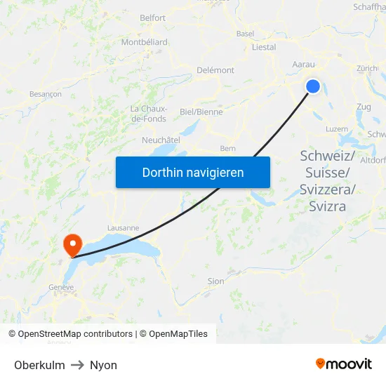 Oberkulm to Nyon map