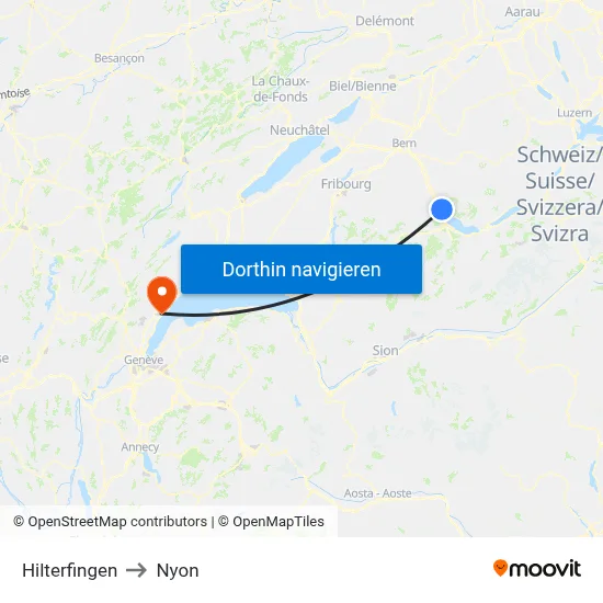 Hilterfingen to Nyon map