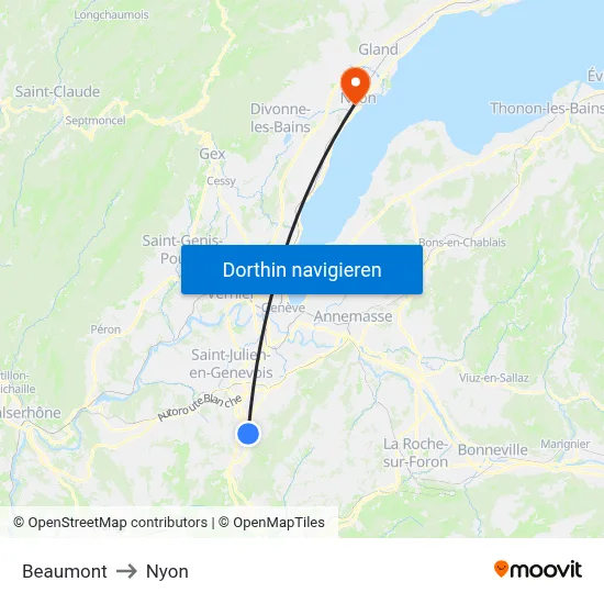 Beaumont to Nyon map