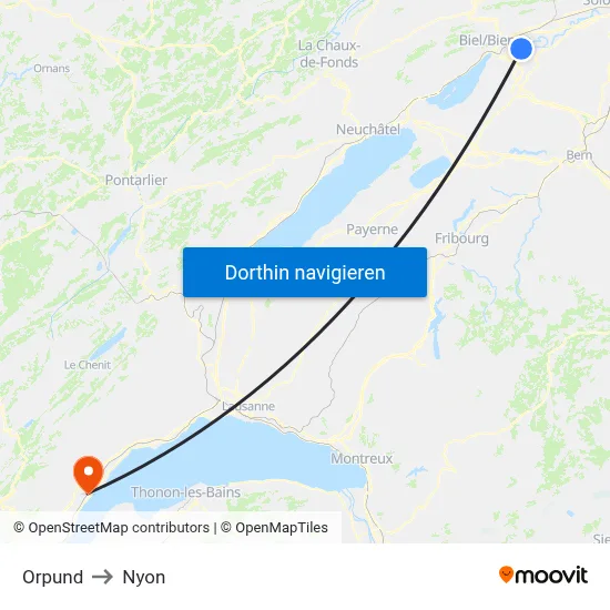 Orpund to Nyon map