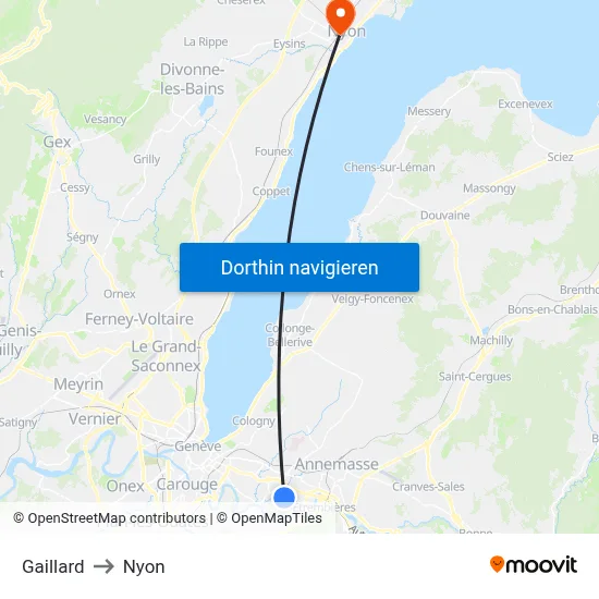 Gaillard to Nyon map