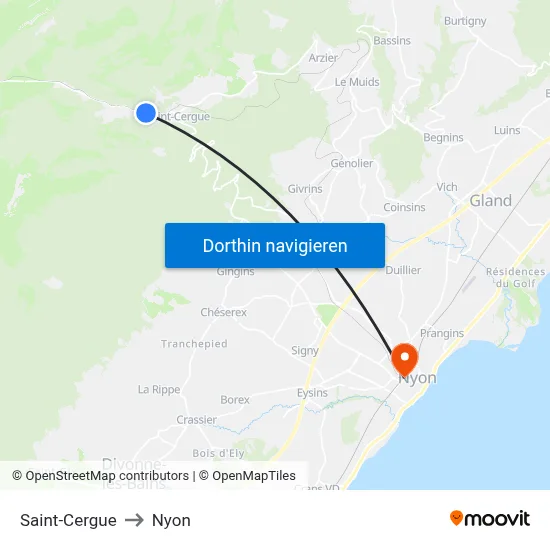 Saint-Cergue to Nyon map