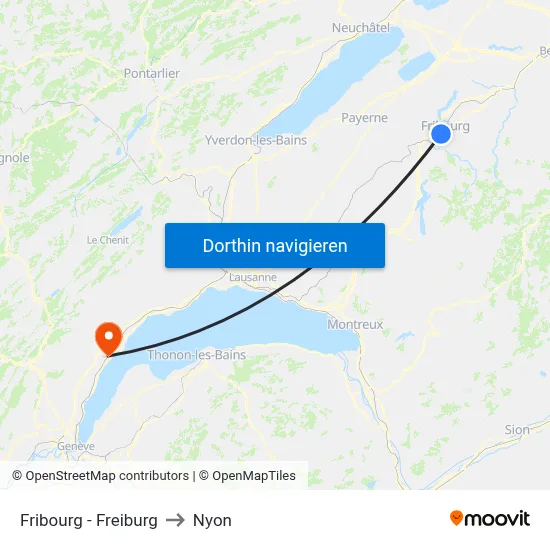 Fribourg - Freiburg to Nyon map