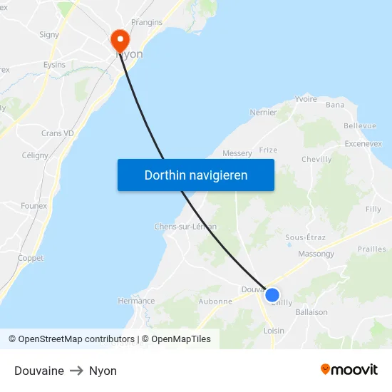 Douvaine to Nyon map