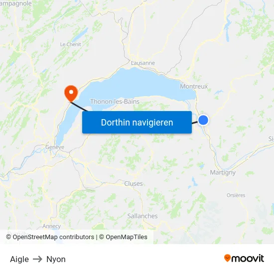 Aigle to Nyon map