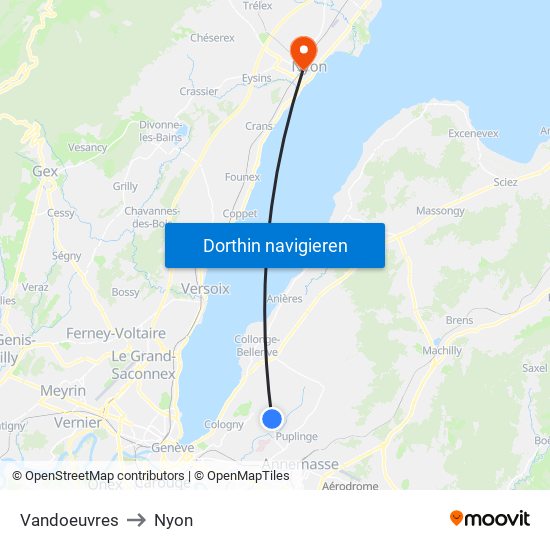Vandoeuvres to Nyon map