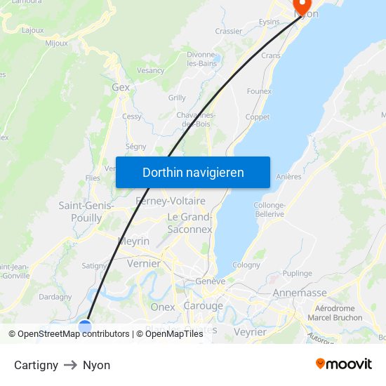 Cartigny to Nyon map