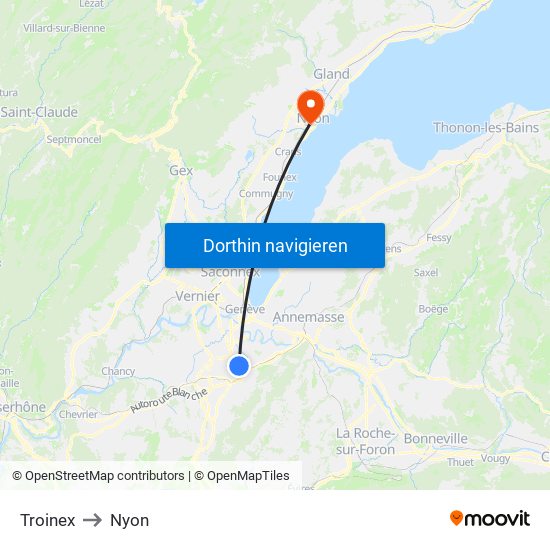 Troinex to Nyon map
