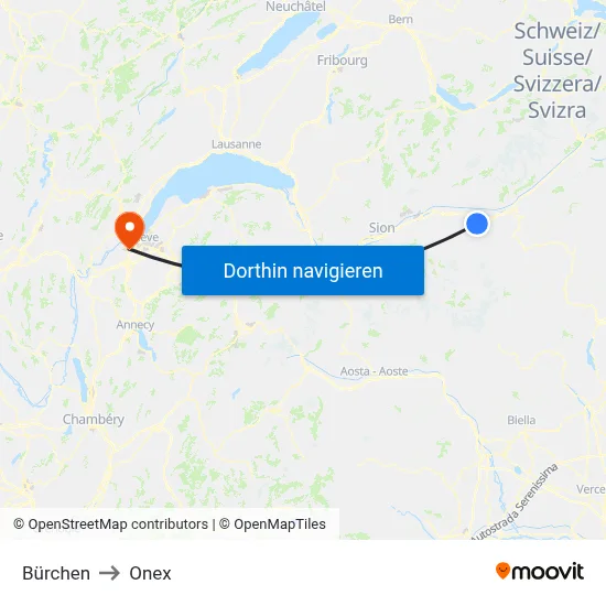 Bürchen to Onex map