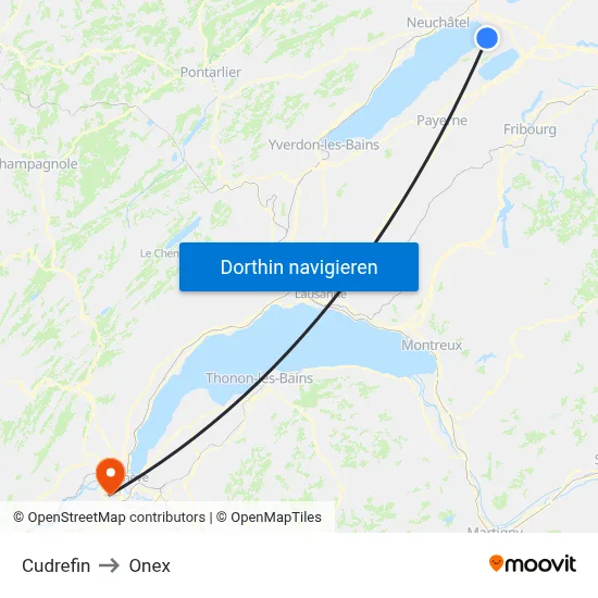 Cudrefin to Onex map