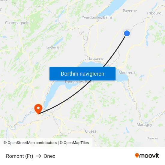 Romont (Fr) to Onex map