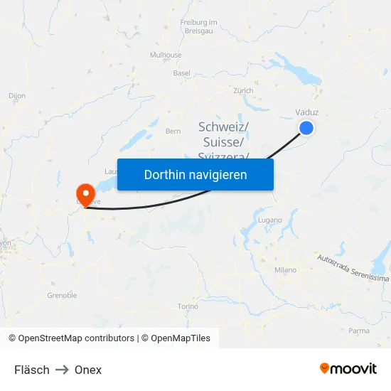 Fläsch to Onex map