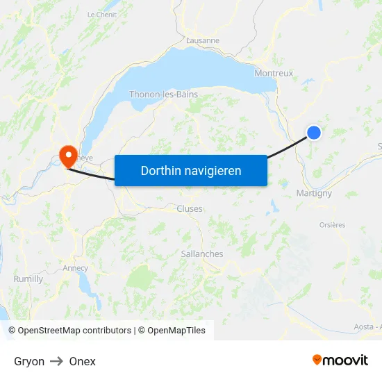 Gryon to Onex map