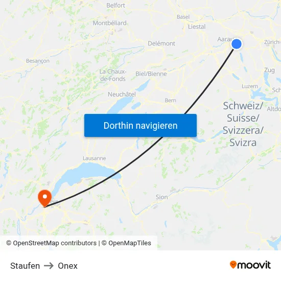 Staufen to Onex map