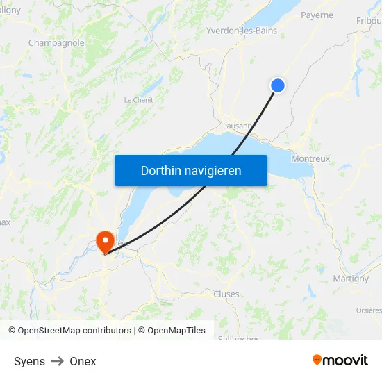 Syens to Onex map