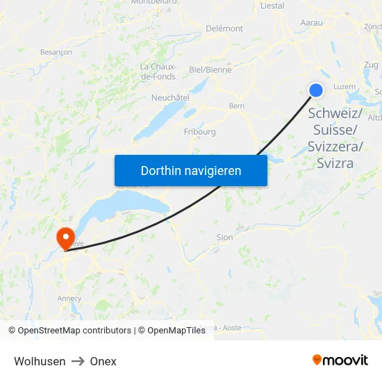 Wolhusen to Onex map