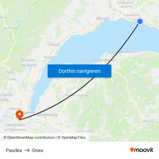 Paudex to Onex map