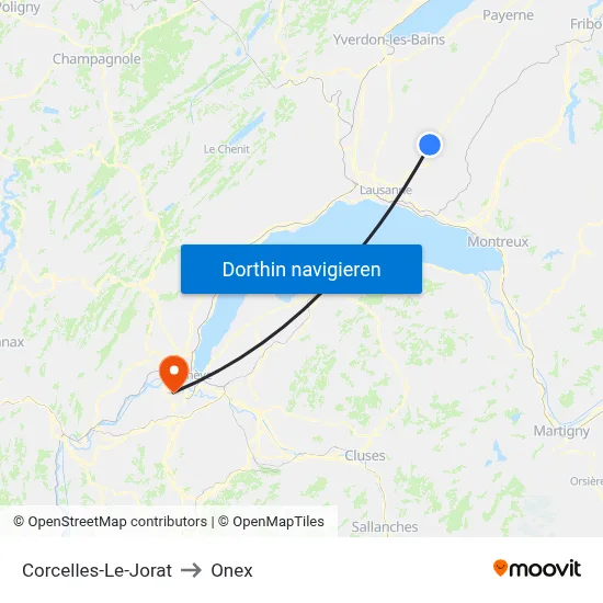 Corcelles-Le-Jorat to Onex map