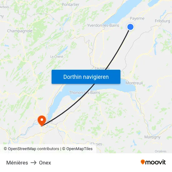 Ménières to Onex map