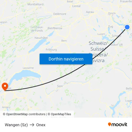 Wangen (Sz) to Onex map