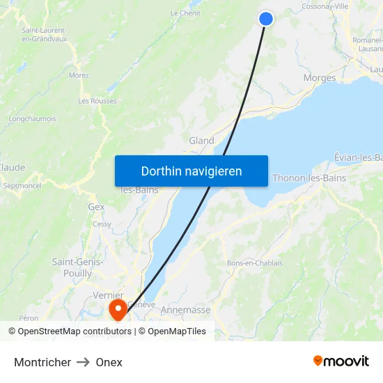 Montricher to Onex map
