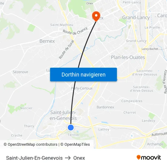 Saint-Julien-En-Genevois to Onex map