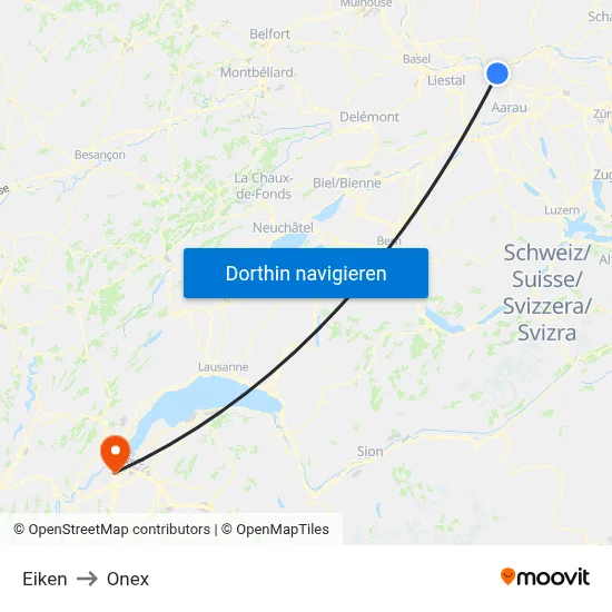 Eiken to Onex map
