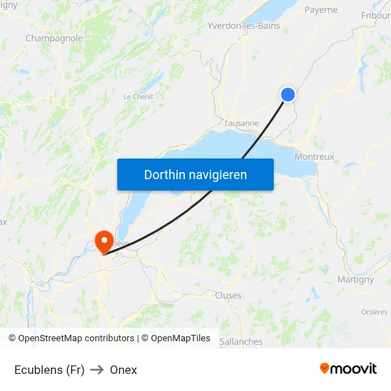 Ecublens (Fr) to Onex map
