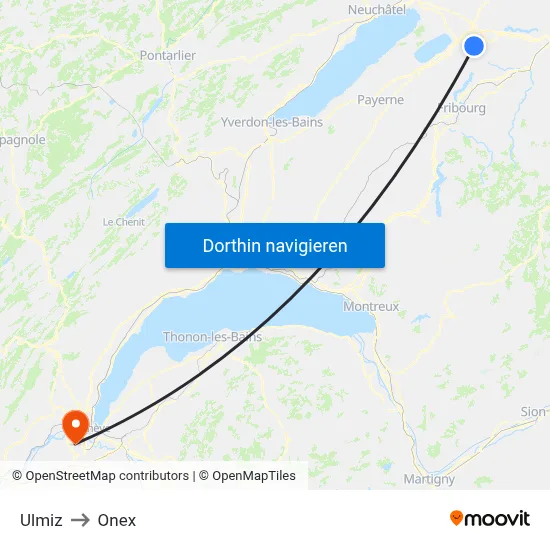Ulmiz to Onex map