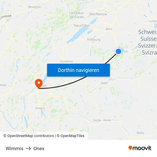 Wimmis to Onex map