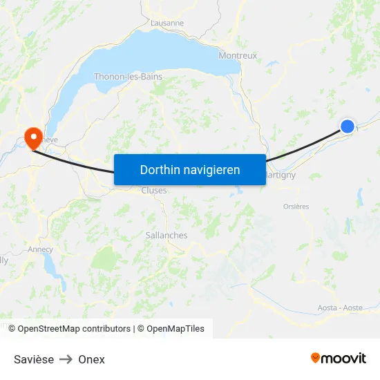 Savièse to Onex map