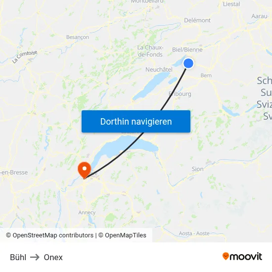 Bühl to Onex map
