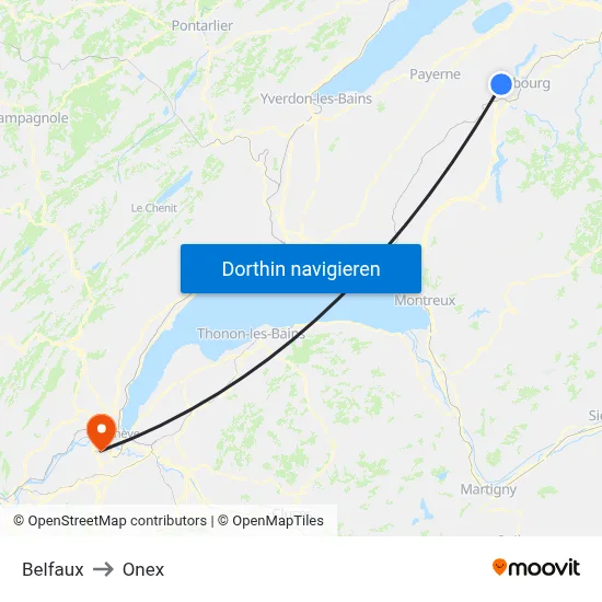 Belfaux to Onex map